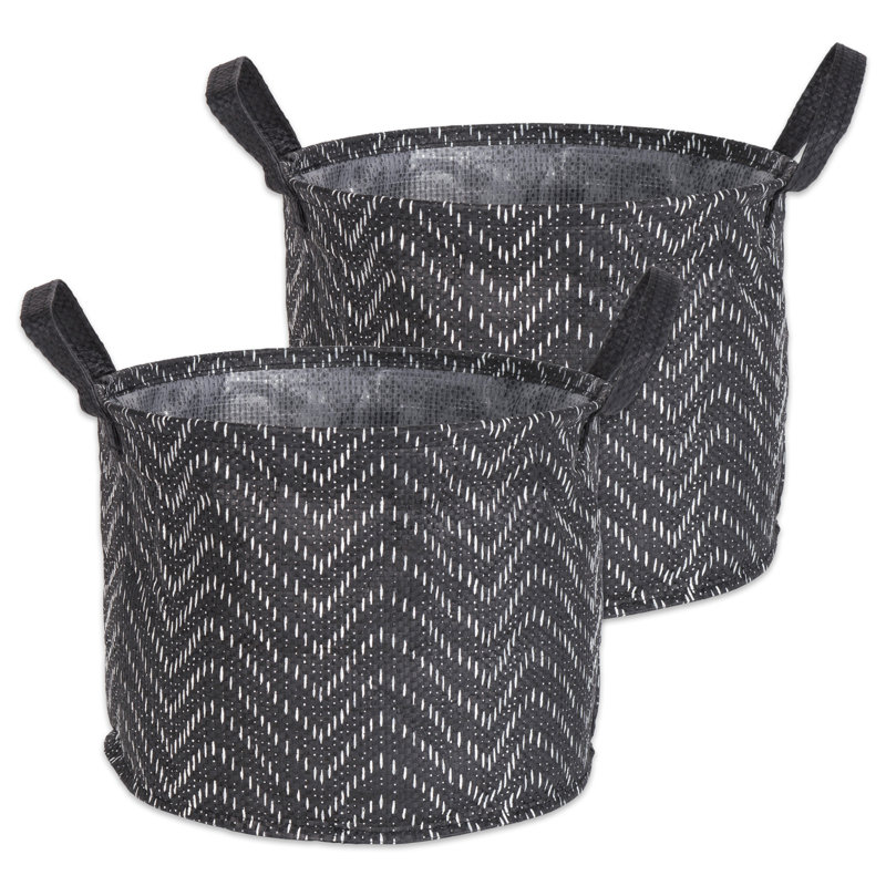 Amarillas Fabric Laundry Set with Handles, Black/White, Medium (9.5" H x 12" W x 12" D)