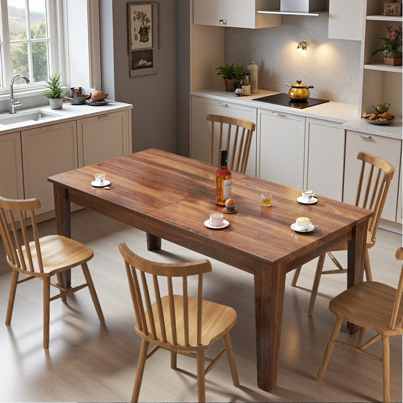 70-106In Large Extendable Kitchen Table, Wooden Rectangular Dining Table Suitable For 6~8 People, Walnut, Walnut, Walnut