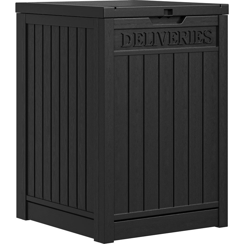 Lockable Resin Delivery Box with "Parcels" Sign, Black