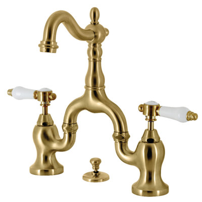 Kingston Brass Bel-Air Two-Handle 3-Hole Deck Mount Bridge Bathroom Faucet with Brass Pop-Up