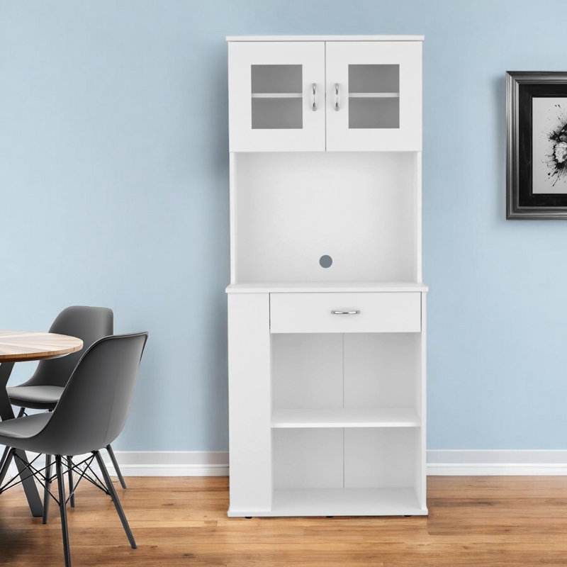 Garde-manger 67 po blanc avec deux panneaux de porte et tablettes latérales ouvertes