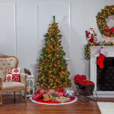 Arbre de noël artificiel pin vert 7 pi pré-éclairée