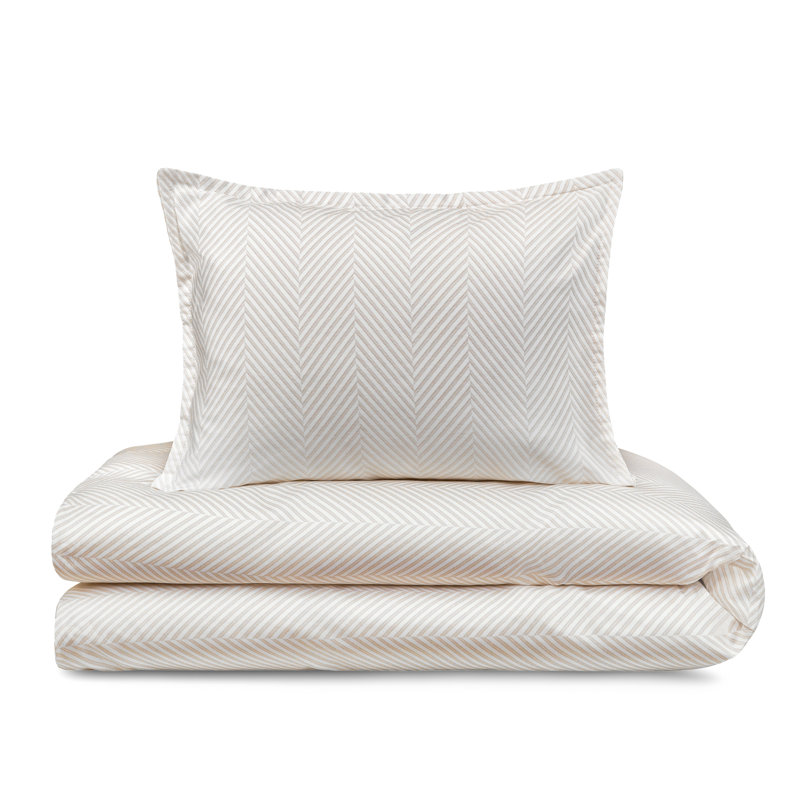 4-Piece Leze Linen Bedding Set, Tan/White Chevron, Queen