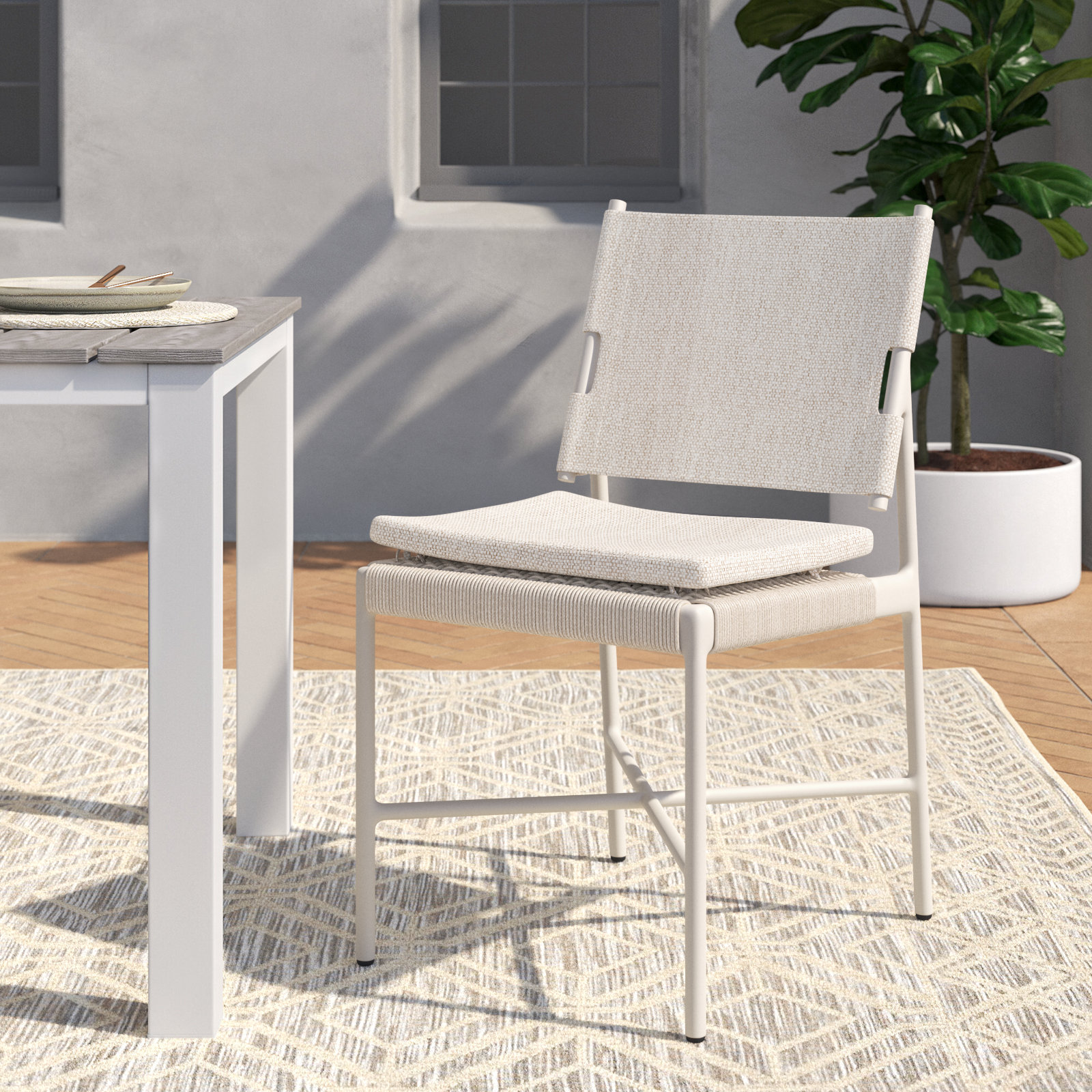 Delmare Premium All-Weather Wicker Outdoor Dining Side Chair with Cushion
