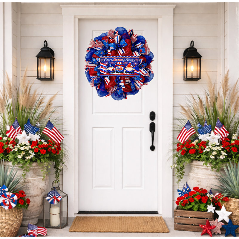 Stars Stripes & Smiles Patriotic Gnome Handmade Wreath