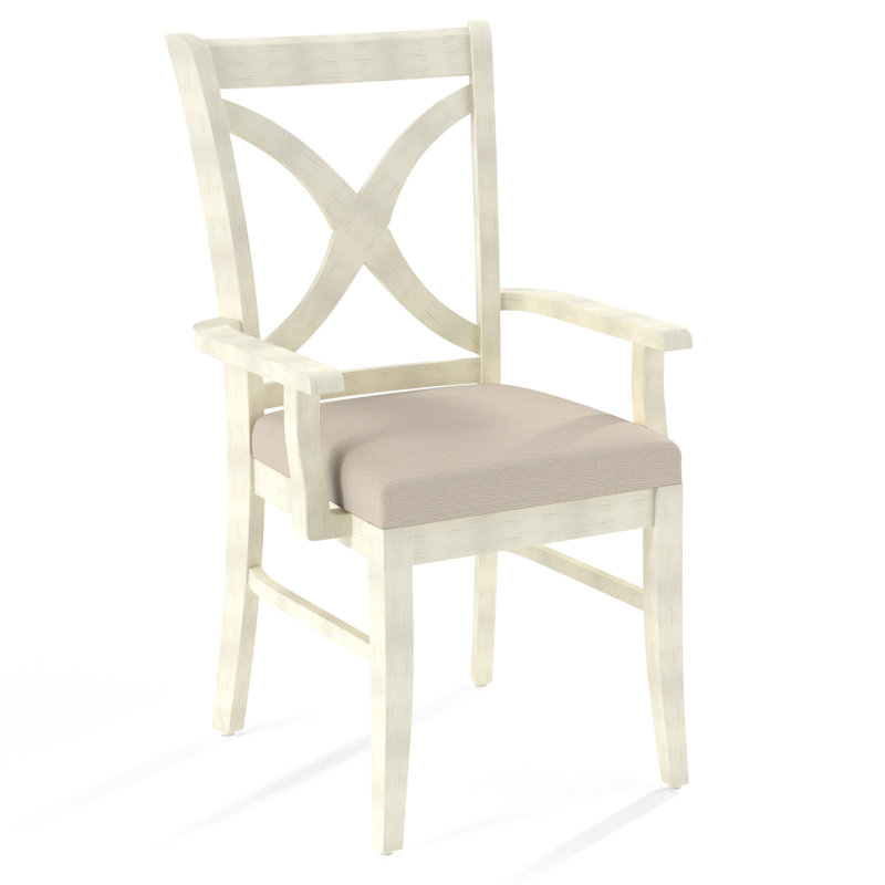 Hues Upholstered Arm Chair, Beige Performance Fabric; 0851-73, Antique Frost White Finish