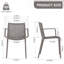 Summer - Fauteuil empilable moderne en plastique 4 pièces pour l'intérieur / l'extérieur - Dossier ergonomique à lattes, matériau PP résistant aux intempéries, gris chaud - Patio, balcon, café