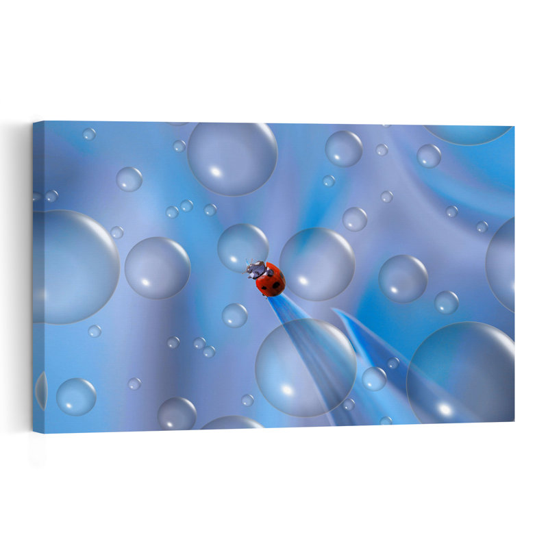 Ladybug Blue Bubbles Abstract Delicate Dreamy Ladybug Nature Wall Art Print by Thierry Dufour - Print, 101.6cm H x 152.4cm W