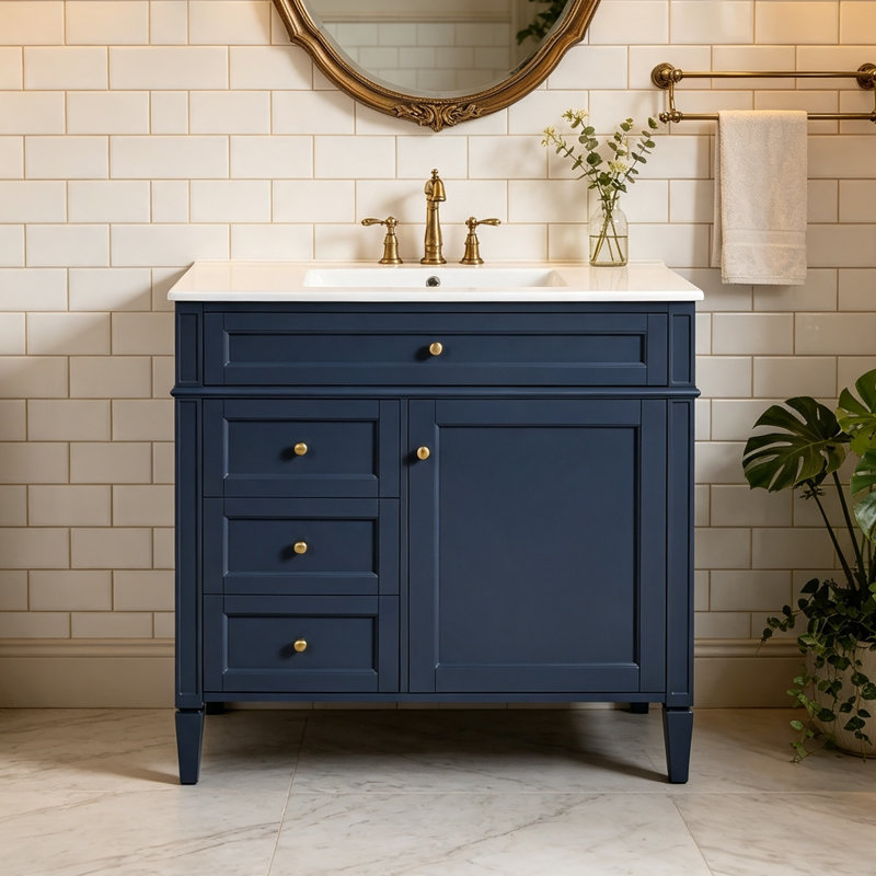 Ensemble de meuble-lavabo autoportant 36 po avec comptoir en céramique 36 po, Bleu