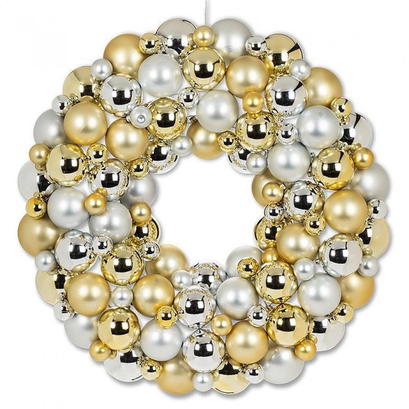 Couronne de boules dorées et argentées, Argenté/doré, H 20 po x l 20 po x P 5 po