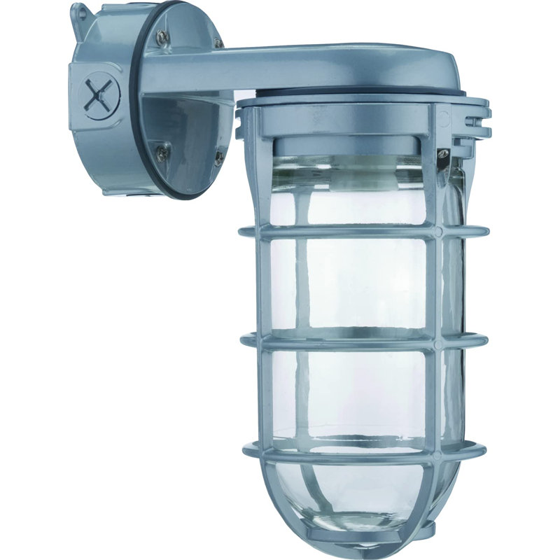 Incandescent Utility Vapor Tight Wall Lamp, Industrial Style Wall Light For Indoor And Outdoor Use, 150W, 120V, Includes Junction Box, Grey
