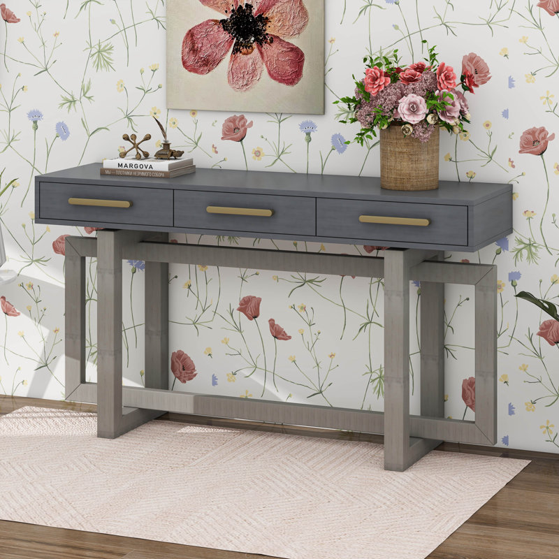 Console élégante avec trois tiroirs, Gris antique