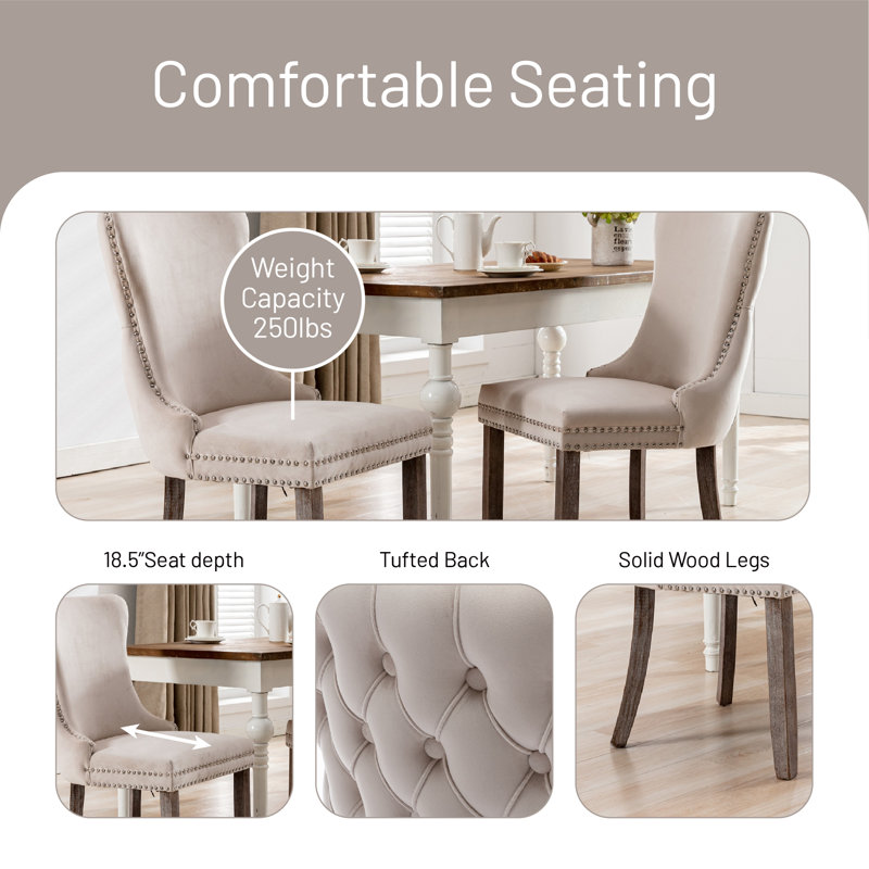 18.9'' H Velvet Upholstered Parsons Chair, Beige, Brown