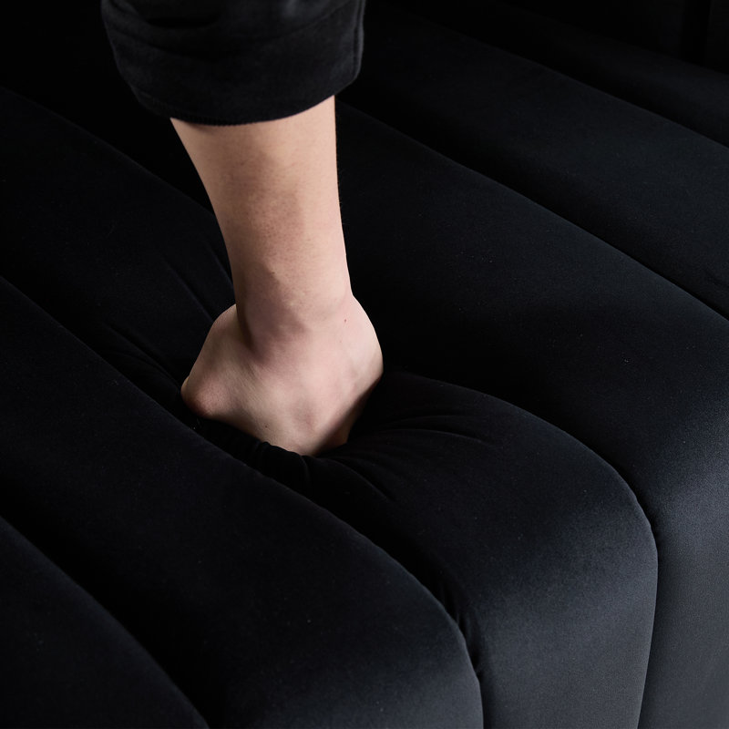 Upholstered Swivel Barrel Armchair, Black Velvet