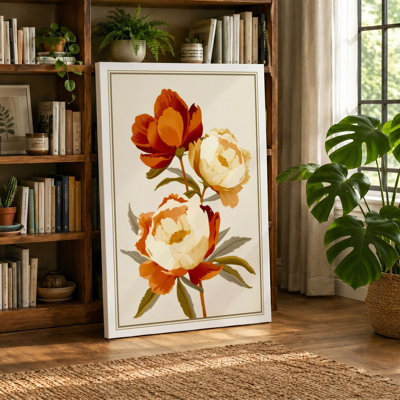 Three Garden Roses Botanical - Wrapped Canvas