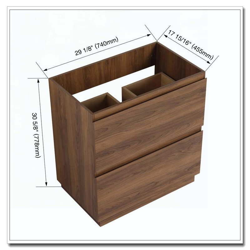 Armoire de salle de bain autoportante moderne avec deux tiroirs faciles à assembler, Brun