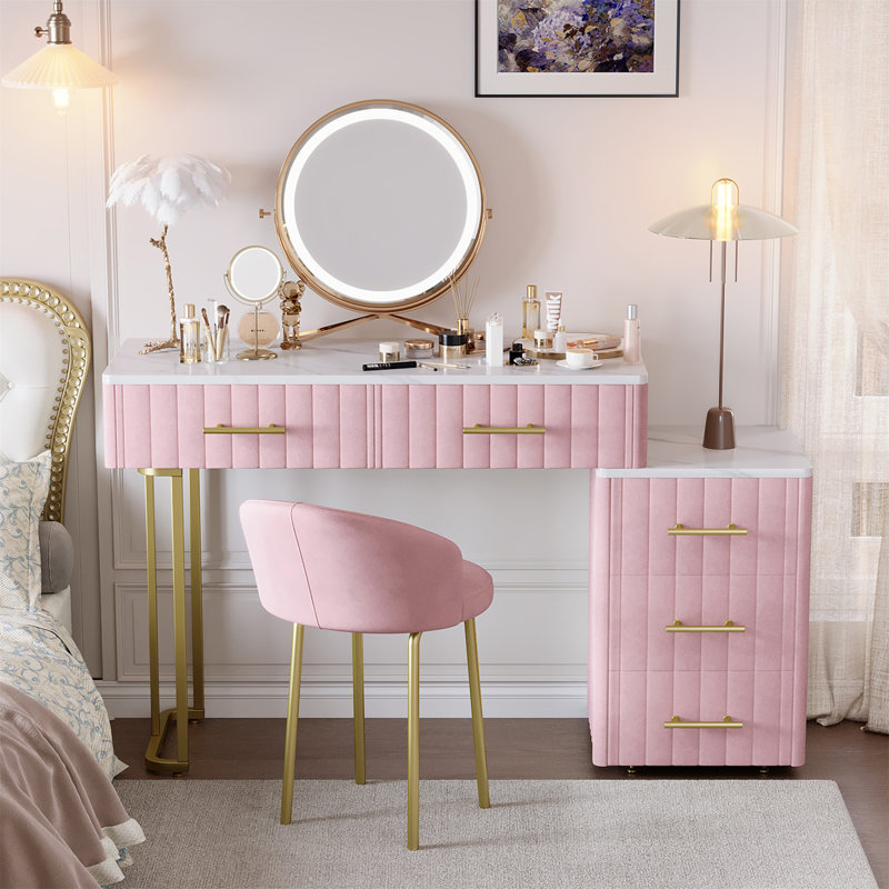 Bureau de meuble-lavabo rembourré avec fauteuil, Rose