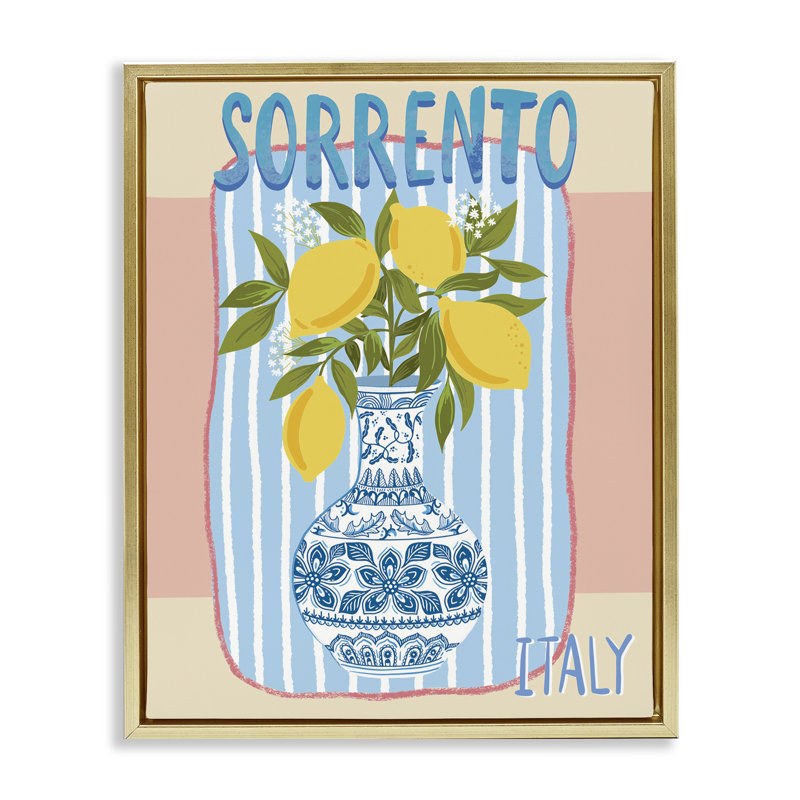  Art mural italien sur toile, citrons italiens, H 31 po x l 25 po, Cadre flottant métallique doré