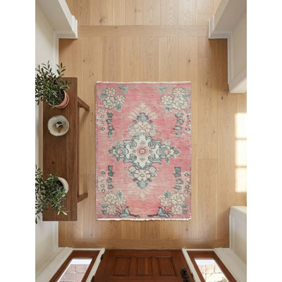 Semi Antique Muted Red Floral 1'6X2'1 Distressed Oriental Rug