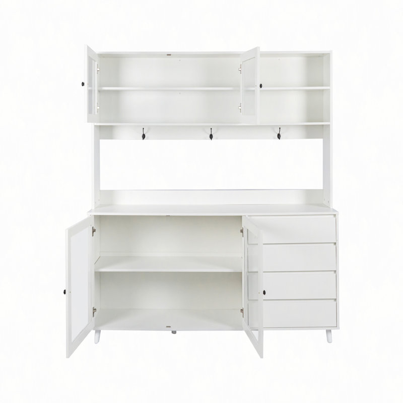 Grande armoire huche de cuisine l 63 po, armoire de rangement autoportante avec 4 portes, 4 tiroirs et tablette à micro-ondes