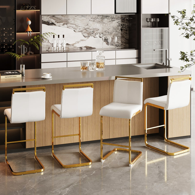 Antigone Upholstered Counter Stool with Metal Frame, 4, White