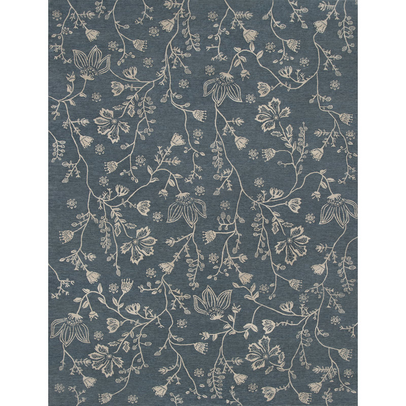 Phoenicia Hand Knotted Floral Area Rug in Charcoal/Taupe, Rectangle 3' x 5'