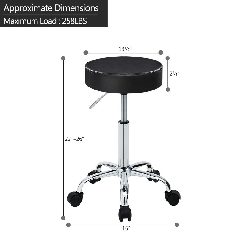 Raynette Adjustable Height Ergonomic Active Stool Wheels, Black