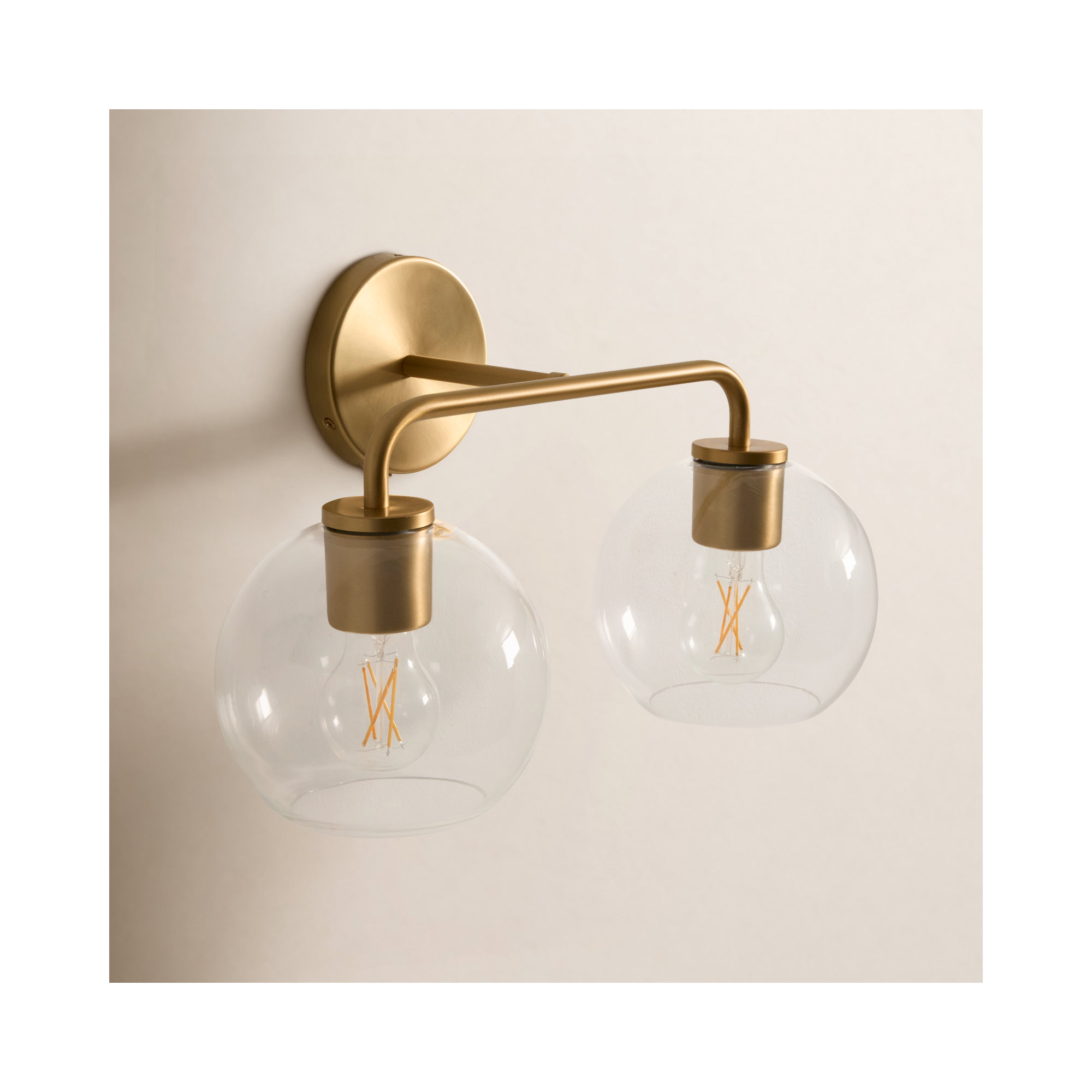 Childerley 2 Light Vanity, Satin Brass, Clear