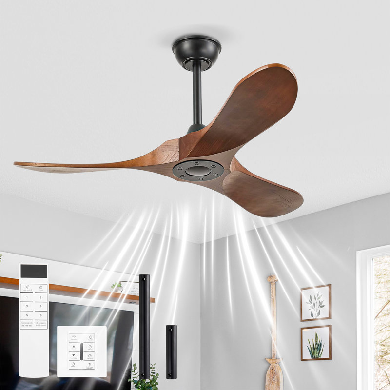 Ventilateur de plafond en bois massif de 42 pouces sans éclairage, avec interrupteur mural et télécommande, Matte Black