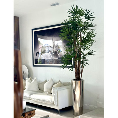 Lady Faux Palm Tree in Metal Planter
