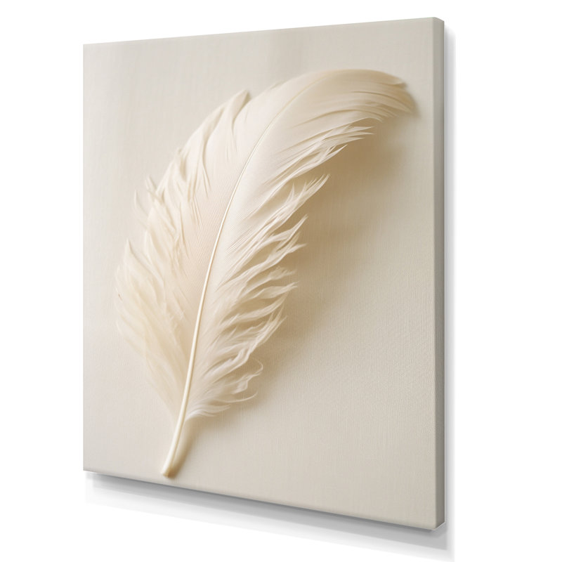 Plume délicate de bohème blanc - art mural grand plumes, H 32 po x l 24 po x P 1 po, Toile tendue