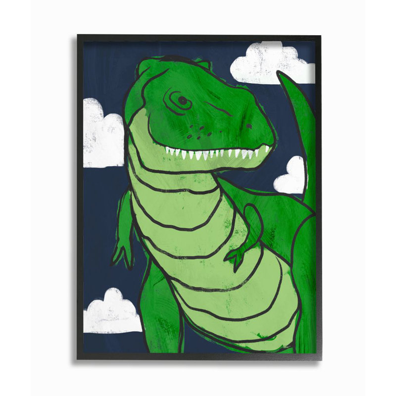 «T-Rex Kid's Green Dinosaur Blue Sky» par Daphne Polselli - impression d'art graphique, H 20 po x l 16 po x 1,5 po