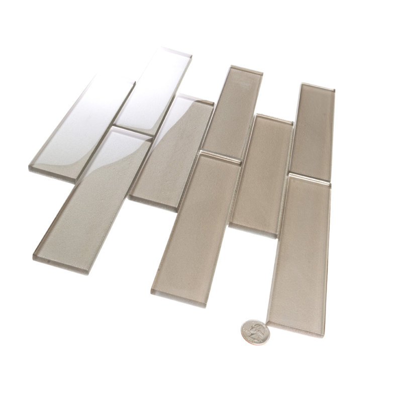 2X8 Subway Glass Mosaic Tile, Ash