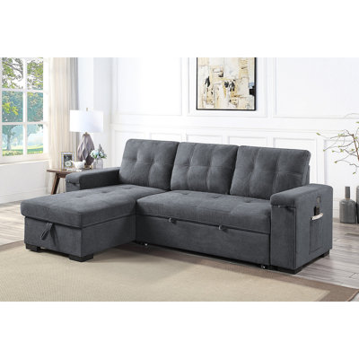 Canapé-lit modulaire réversible en tissu tissé l 95 po avec porte-gobelet de rangement et poches