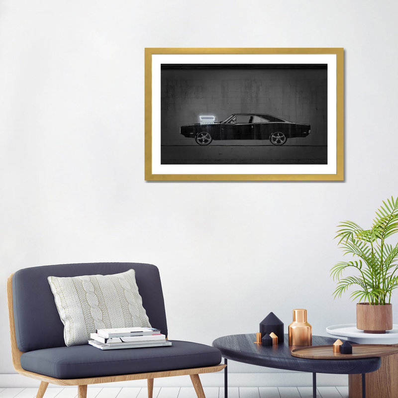 Impression d’art graphique « charger » par octave Mielu, Blanc, H 24 po x l 32 po x P 1 po, Papier encadré doré