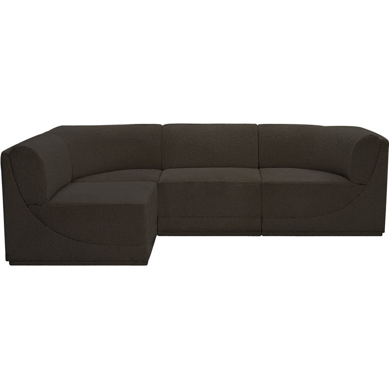 Ollie 4 - Piece Upholstered Sectional, Brown Boucle Fabric