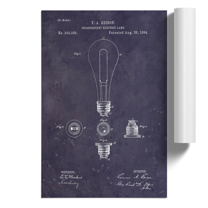 Light Bulb Patent Dark - Frameless Print, 84cm H x 59cm W x 0.1cm D