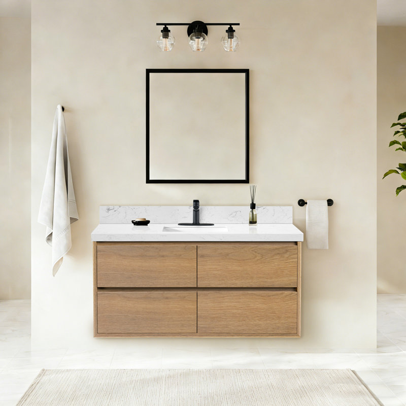 Tiroirs de meuble-lavabo mural Modern, 48", Chêne