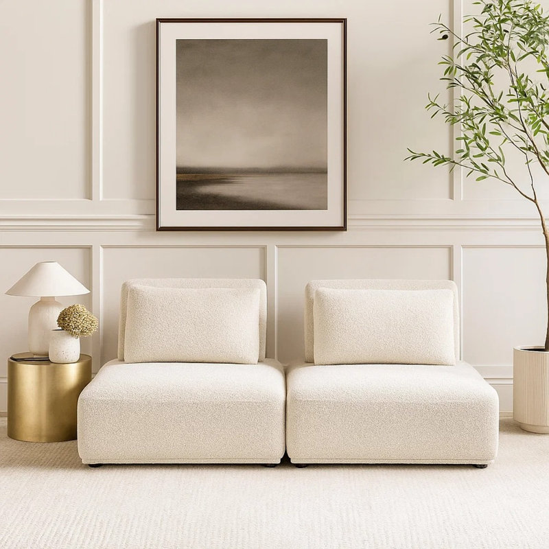 Stavan 2 Seater Modular Sofa, Light Gray Boucle, Adjustable Seat Depth, Light Gray Boucle