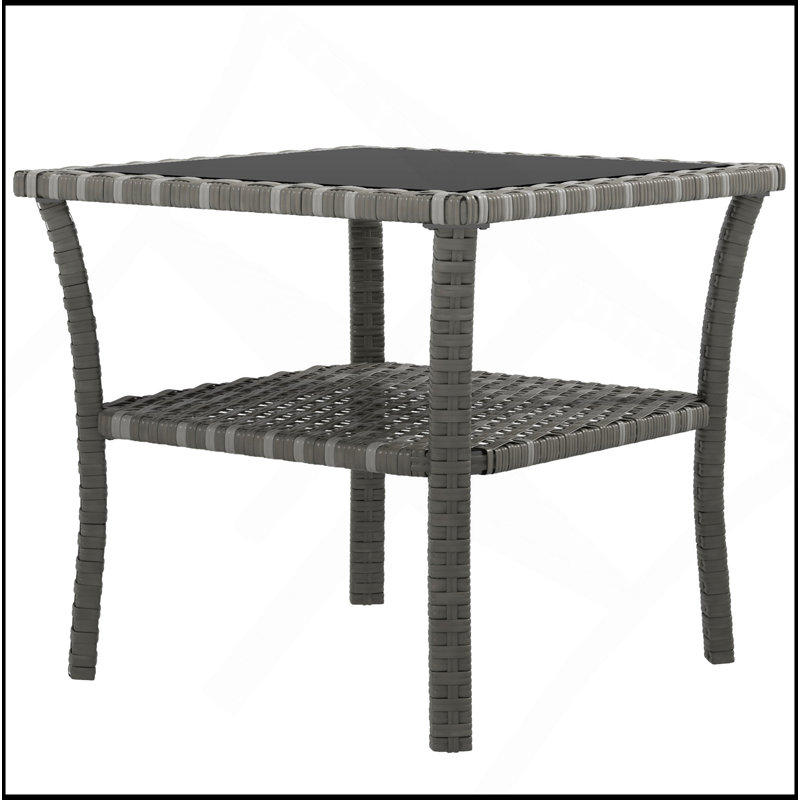 Table d'appoint, table de bout d'extérieur avec tablette de rangement, structure en aluminium, plateau en verre trempé, conception résistante aux intempéries