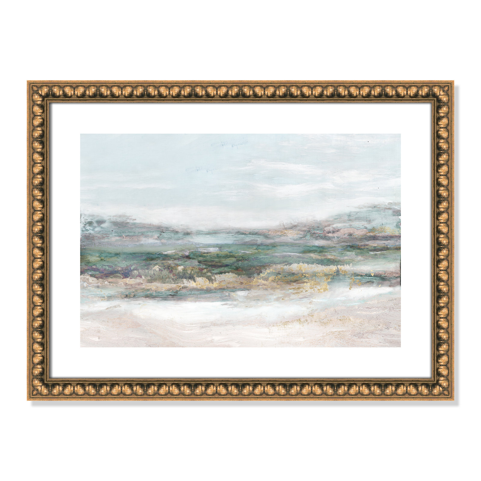 Dazzling by Matina Theodosiou - Painting Print on Canvas, White, Gold Bead Framed Paper, 17" H x 23" W x 1.125" D