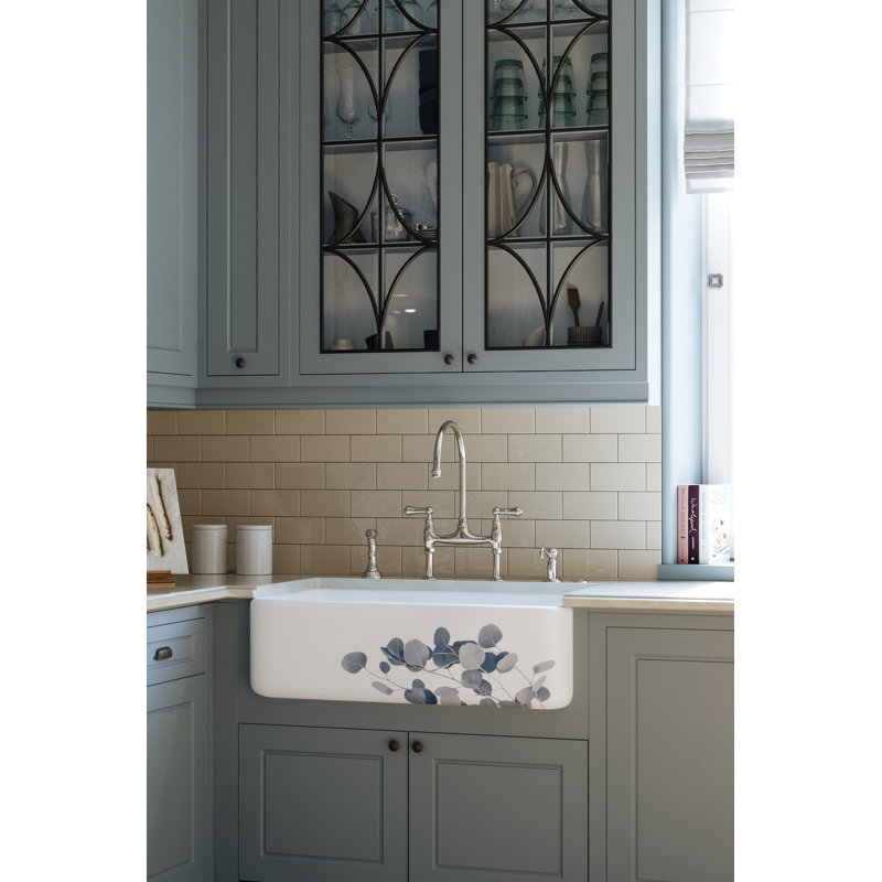 Shaws Original Single Bowl Front Fireclay 33" L x 18" W Apron Kitchen Sink, Eucalyptus Blue/Silver