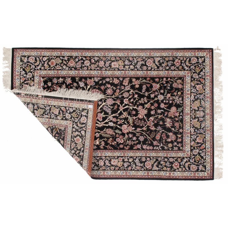 Tapis de zone beige/noir 4 pi 11 po x 7 pi 6 po one-of-kind main-noué la 2000s Greiner