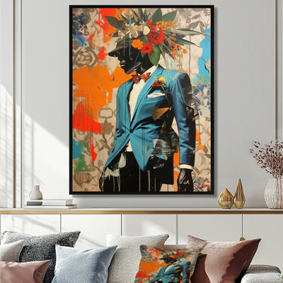 Flower Man With Blue Suit Collage - Fashion Man Wall Art Decor