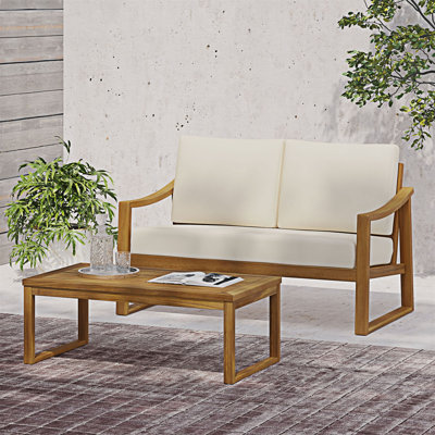 Wood Patio Conversation Set With Cushion