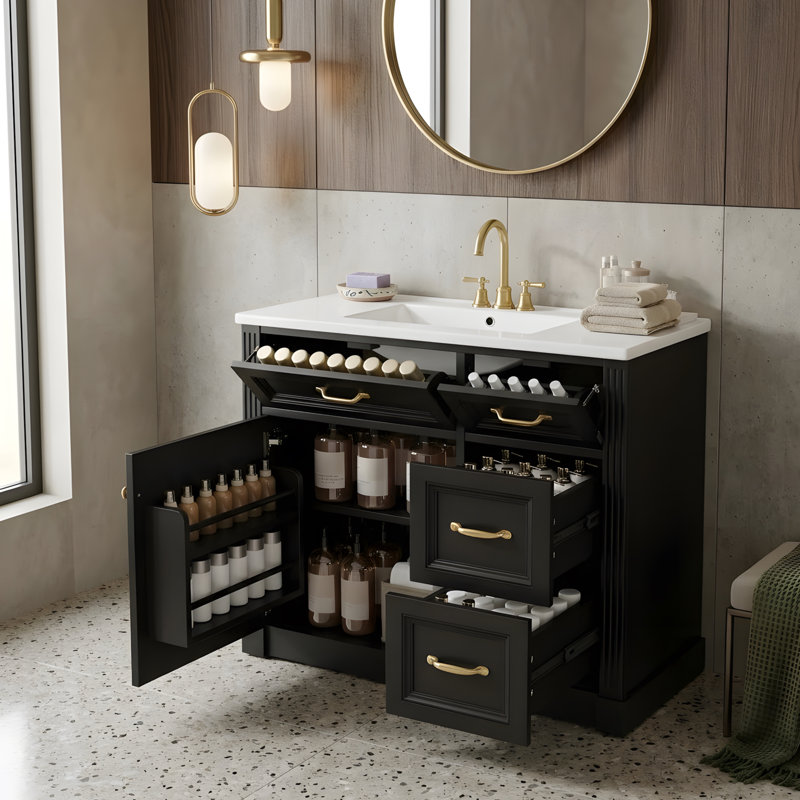 Meuble-lavabo 36 po avec lavabo et rangement polyvalent, Noir