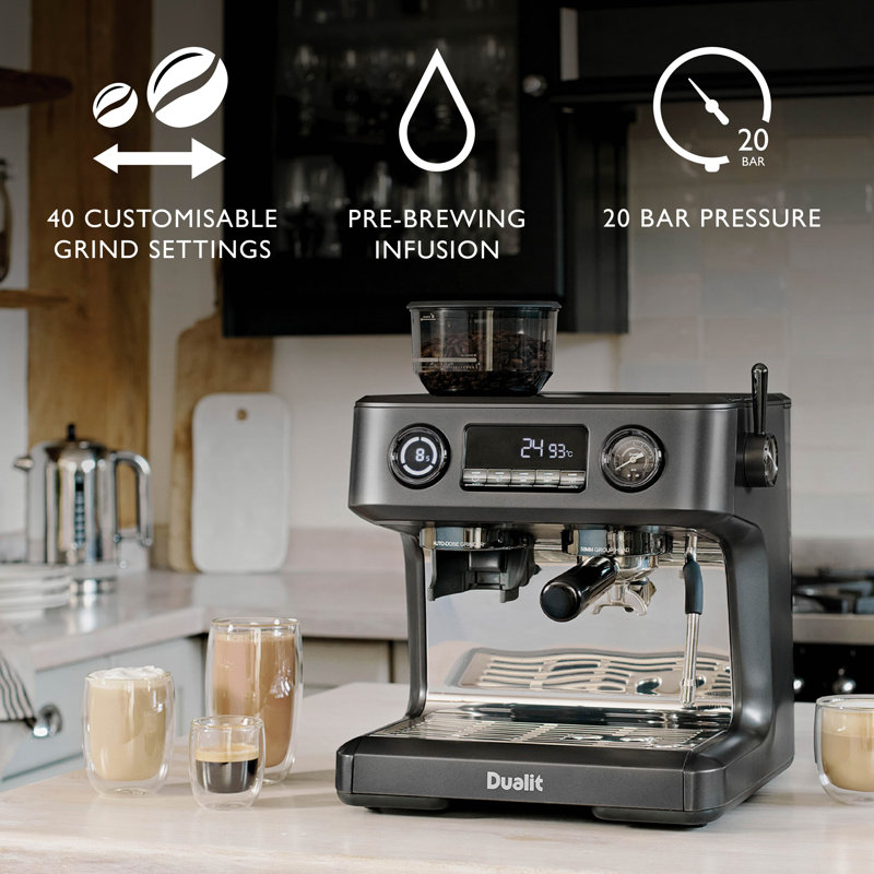 Dualit Espressivo Pro Coffee Machine, Espresso Maker, 2.8L Tank, Integrated Hopper & Grinder