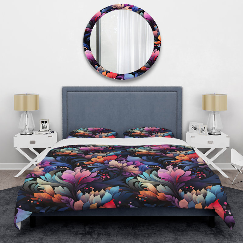 Multicolor Futurist Damask Nexus - Ensemble de housse de couette à motif floral