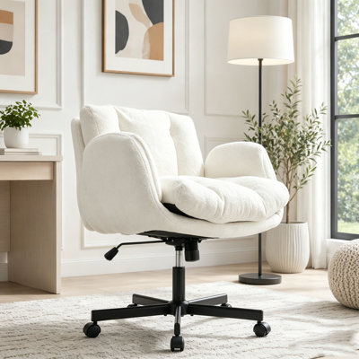 Chaise de bureau pivotante en chenille moderne avec accoudoirs réglables