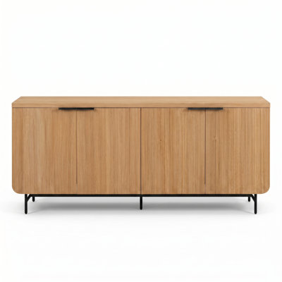 Armoire d'appoint 70 pouces en bois de pin brésilien massif, buffet de ferme moderne à 4 portes et buffet pour le rangement de la salle à manger ou du salon